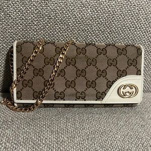 Gucci Authentic long wallet repainted leather trim  WOC
